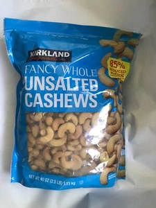 Kirkland Fancy Whole Unsalted Cashews Premium Nuts 2.5 lb Pantry Bag XL Costco - Picture 1 of 5