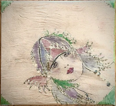 RARO! "Preciosa chica flapper de 1920 pintada sobre tela delgada sin firma 7,5""x7,5""" Foto 1 de 4