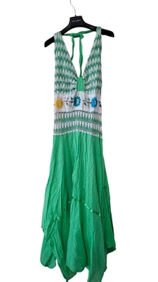 Handmade Organic 100% Cotton Sustainable Fairy Core Green Floral Dress Size S - Image 1 of 4