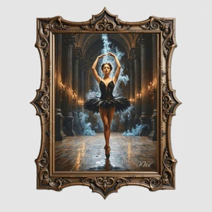 Black Swan Ballerina Dancer Vintage Painting Print Gothic Dark Academia Wall Art - Picture 1 of 38