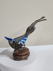CHINESISCHE VERGOLDETE .925 SILBER FILIGRAN EMAILLE PFAU Vogel FIGUR Vintage - Bild 1 von 18