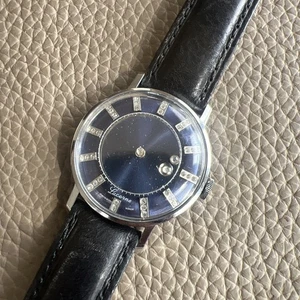 Orologio Vintage Uomo Lucerna Quadrante Blu Myster Swiss Made Funzionante - Foto 1 di 21