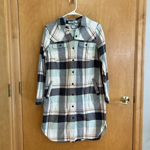 Camicia Duluth Trading donna XS folklore flanella spolverino shacket bottoni a quadri - Foto 1 di 11
