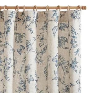 Cortinas florales forradas de mezcla de lino cortina para sala de estar 63 pulgadas de largo azul... - Imagen 1 de 7