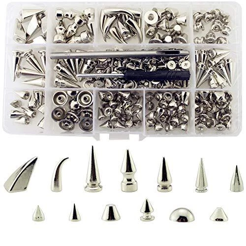 Assorted Styles 140 Sets Screw Back Studs and Spikes Kit With Tools Silver