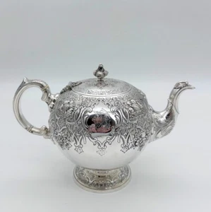 Antigua tetera victoriana de plata esterlina Edimburgo 1877 Marshall & Sons - Imagen 1 de 9