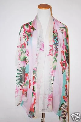 NWT AUTHENTIC KENZO OBOLONG FLOWER FLORAL PINK SILK CLIFFON ITALY WOMEN SCARF - Image 1 of 4