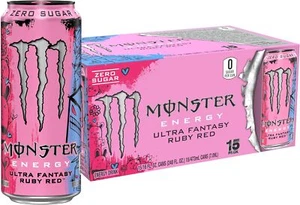 (15 Pack) Monster Ultra Fantasy Ruby Red Grapefruit Energy Drink, 0 Sugar, 16 Oz - Picture 1 of 4