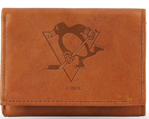 PITTSBURGH PENGUINS 100% LEATHER Embossed Trifold Wallet With Tin Gift Box !!! Cover
