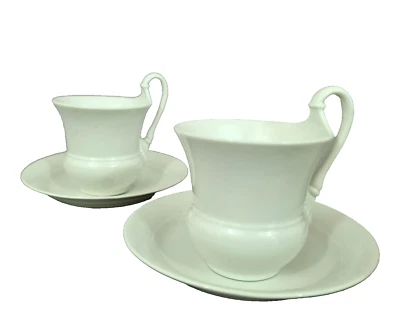K5717 Pair of KPM Berlin Cups with Saucers, Biedermeier Style, White Glazed - Image 1 of 4