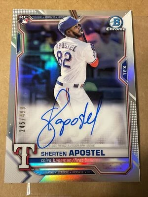 Sherten Apostel 2021 Bowman Chrome Rookie Card Auto Refractor /499 Texas Rangers - Image 1 of 4