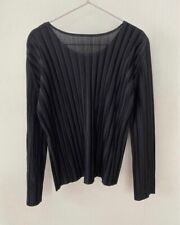 PLEATS PLEASE Issey Miyake Pleated Black Round Neck Long Sleeve Top Size 3