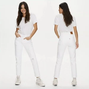 Levi's 501 Skinny Jeans White Distressed in Don't Mind if I Do Wash Revolve NWT - Picture 1 of 12
