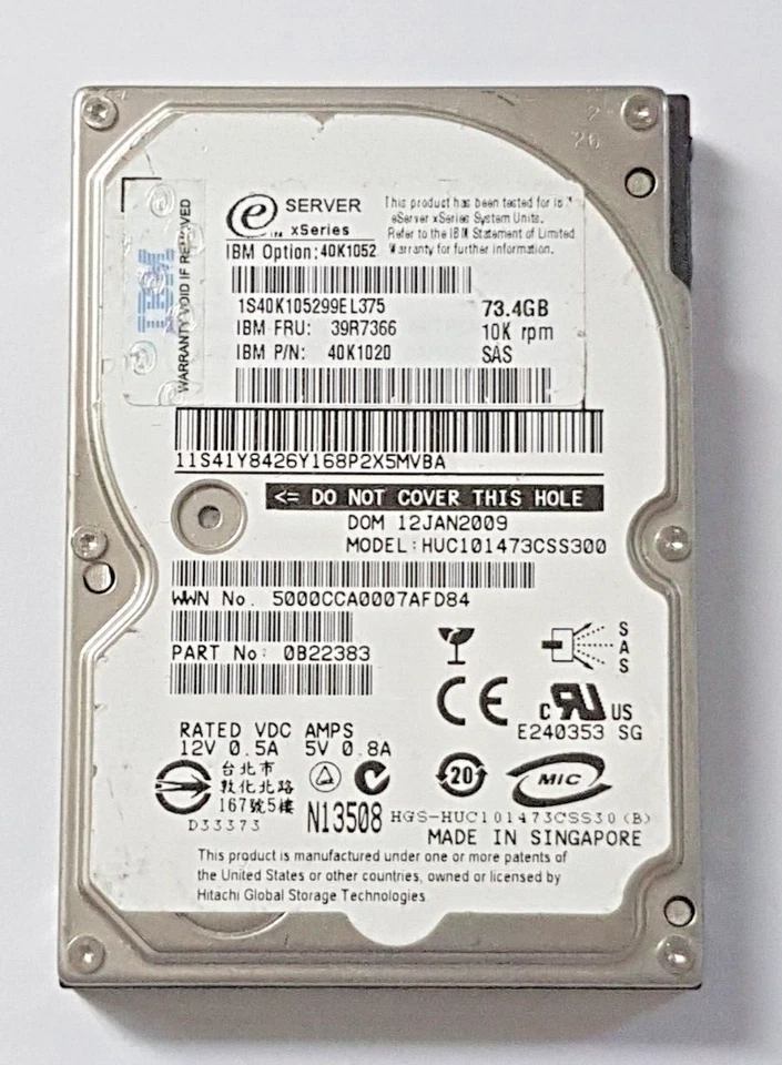 73.4 GB SAS IBM xSeries 40K1052 FRU: 39R7366 10K RPM 16MB HDD 2.5" Disco Rigido - Immagine 1 di 1
