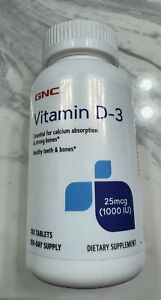 GNC VITAMIN D-3 1000 IU 25 mcg w/ Calcium 180 Tablets Best By 08/24
