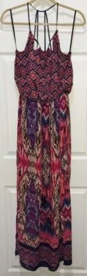 CITY TRIANGLES Navy Dark Red Print Halter Long Maxi S/L Dress w/ Belt NEW Jrs XL - Image 1 of 4