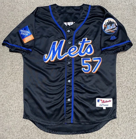 Vintage 2009 NY Mets Johan Santana #57 Inaugural Season Majestic Jersey Black 48 Cover