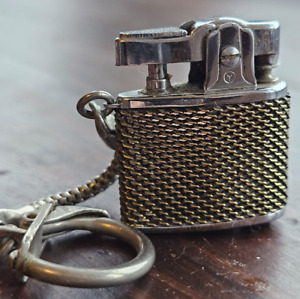Rare Vintage POPPY Brass Chainmail Key Ring Mini Petrol Lighter in Working Order