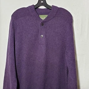 Eddie Bauer Sweater Men's Large Pullover Long Sleeve Purple Winter Henley Modern - Picture 1 of 13