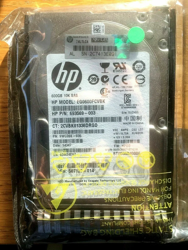 EG0600FCVBK HP 600GB 10k SAS 2.5" 6Gbps Hard Drive 507129-014 693569-003 653957 - Image 1 of 1