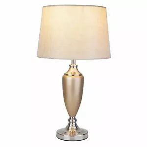 Table Lamp Malham Large Ceramic Champagne Gold and Silver with Natural Shade - Picture 1 of 9
