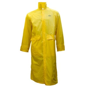RK Safety RC-PP-44 Navy/HIG/YEL PVC Polyester Trench Rain Long Coat With Hoodie - Picture 1 of 20