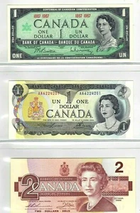 Canada 1967 - 1973 - 1986 Set of 3 Crisp AU/UNC Uncirculated $1 & $2 Bills!! - Picture 1 of 1