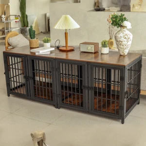 XXXL Hundekäfig Hundebox Vintage Holz Drahtkäfige mit 4 Türen Hundezwinger Innen - Bild 1 von 11