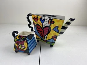 Romero Britto 2009 A New Day Teapot Bundle Multicolor Vibrant Hearts - Picture 1 of 7