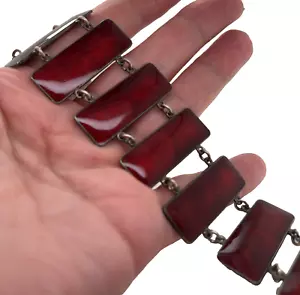 Volmer Bahner Denmark Sterling Silver Red Enamel 1⅜” Wide Panel 7¼” Bracelet 66g - Picture 1 of 3
