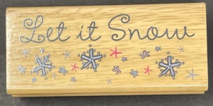 Let it Snow Snowflake Winter Christmas Holiday Word Phrase Wood Rubber Stamp - Picture 1 of 3