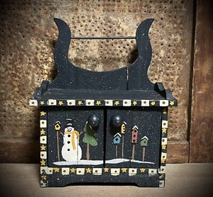 Country Primitive Snowman Mini Doll Size Furniture Wood Wash Stand 9" tall - Picture 1 of 24