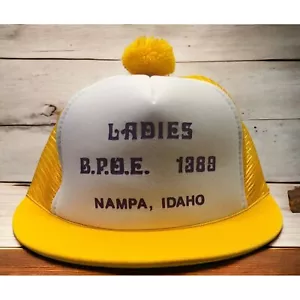 Damas BPOE Snapback Sombrero De Colección Camionero Ala Corta Pom Pom Top Alces Nampa Idaho - Imagen 1 de 10