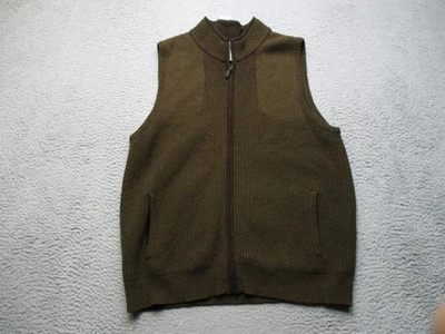 LL Bean Sweater Vest Mens Large Olive Full Zip Mock Neck Merino Wool Pockets - Image 1 of 4