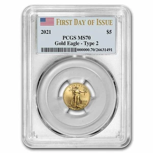 2021 1/10 oz American Gold Eagle (Type 2) MS-70 PCGS (FDI) - Picture 1 of 4