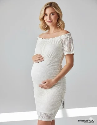 Motherhood Maternity Off Shoulder Lace Dress Ivory Size M – Stretch  - Image 1 of 4