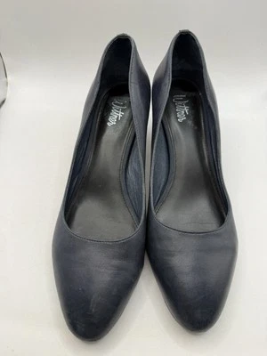 Zapatos de salón Wittner azul marino de cuero con punta de almendra tacones en bloque talla 9 Air Hostess Foto 1 de 4