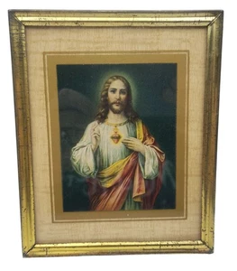 Heiliges Herz Jesu gerahmter Druck religiös katholisch 4,5 x 5,5" Vintage - Bild 1 von 3
