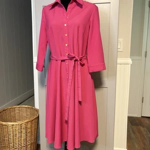 Sharagano Pink Dress Collared Roll Tab Sleeve Fit & Flare Women’s 8 Button Front - Picture 1 of 14