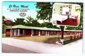 Huntsville Alabama El Rose Motel Entrance Room view MWM AAA CHROME Postcard D713 - Picture 1 of 2