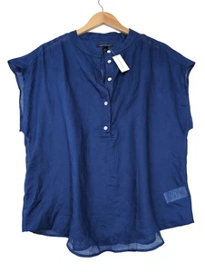 Banana Republic Top Womens L Blue Ramie Sleeveless Semi Sheer - Picture 1 of 11
