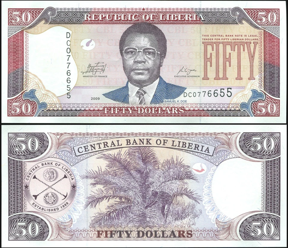 Liberia Banknote 50 dollars 2009 Unc Cat# P.29d - Image 1 of 1