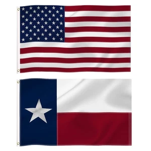3x5 Ft Texas State and USA American Flags Combo Pack, State TX and US Embroid... - Picture 1 of 7