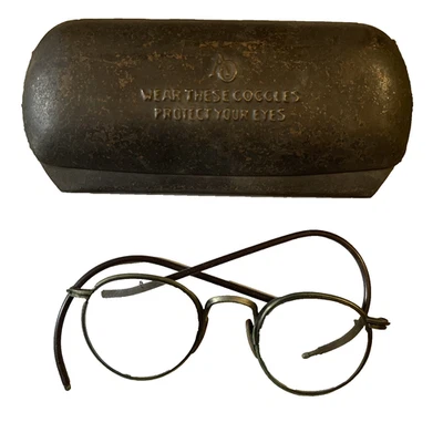 Gafas de seguridad industriales ópticas americanas estuche de metal vintage Foto 1 de 4