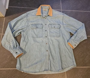 VTG 70'S 80'S LL BEAN MEN'S DENIM SNAP BUTTON SHIRT SZ L MADE IN USA - Picture 1 of 4