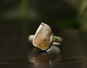 925 Sterling Silver,Natural Ethiopian Opal Rough Gemstone,Ring Size O 1/2 - Picture 1 of 3