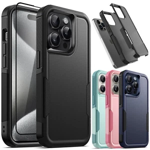 For iPhone 16 15 Pro Max 14 13 Plus Case Phone Cover with Glass Screen Protector - Picture 1 of 53