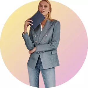 BLAZER ESTUDIO WHITE HOUSE BLACK MARKET WHBM $180 DENIM Tweed Azul 10 L Nuevo Con Etiquetas - Imagen 1 de 18