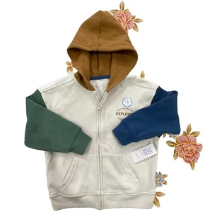 365 Kids Garanimals Explorer Hoodie Boys 4 Full Zip Beige Long Sleeve Sweatshirt - Picture 1 of 11