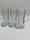 VINTAGE Collectible Glass Cowboy Beer Boot Fancy Design Drinking Mug 8” Set Of 3